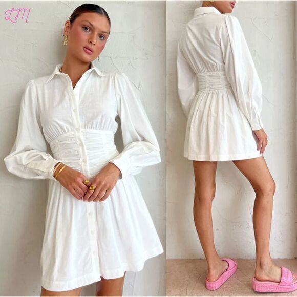 SOVERE Revolve Refresh Collared Shirt Dress Chalk White Extra Small‎ - Picture 16 of 16